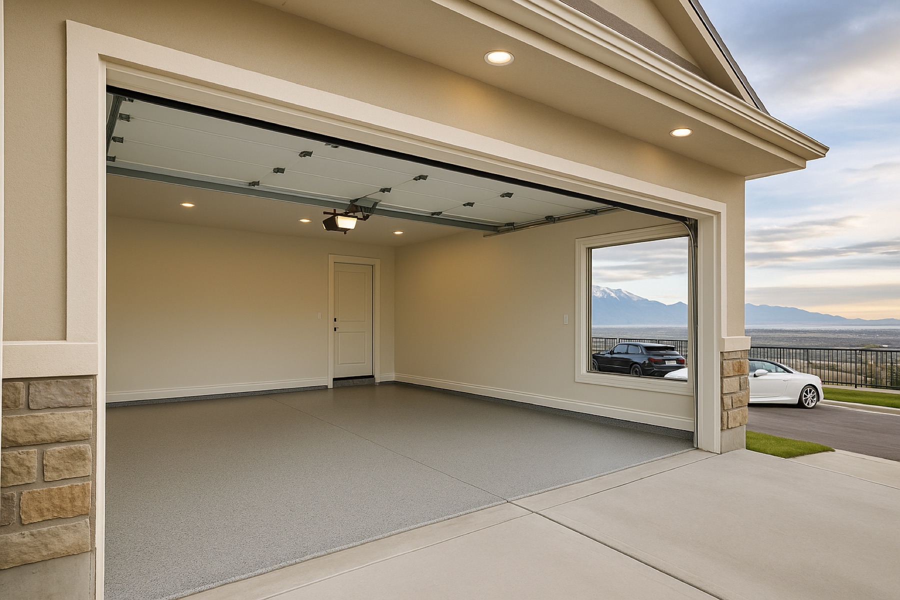 Finished garage with epoxy floor by Lynnwood Construction