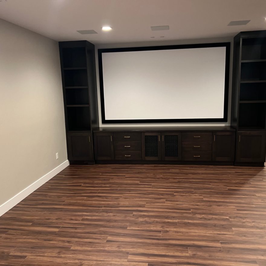 Basement home theater built by Lynnwood Construction